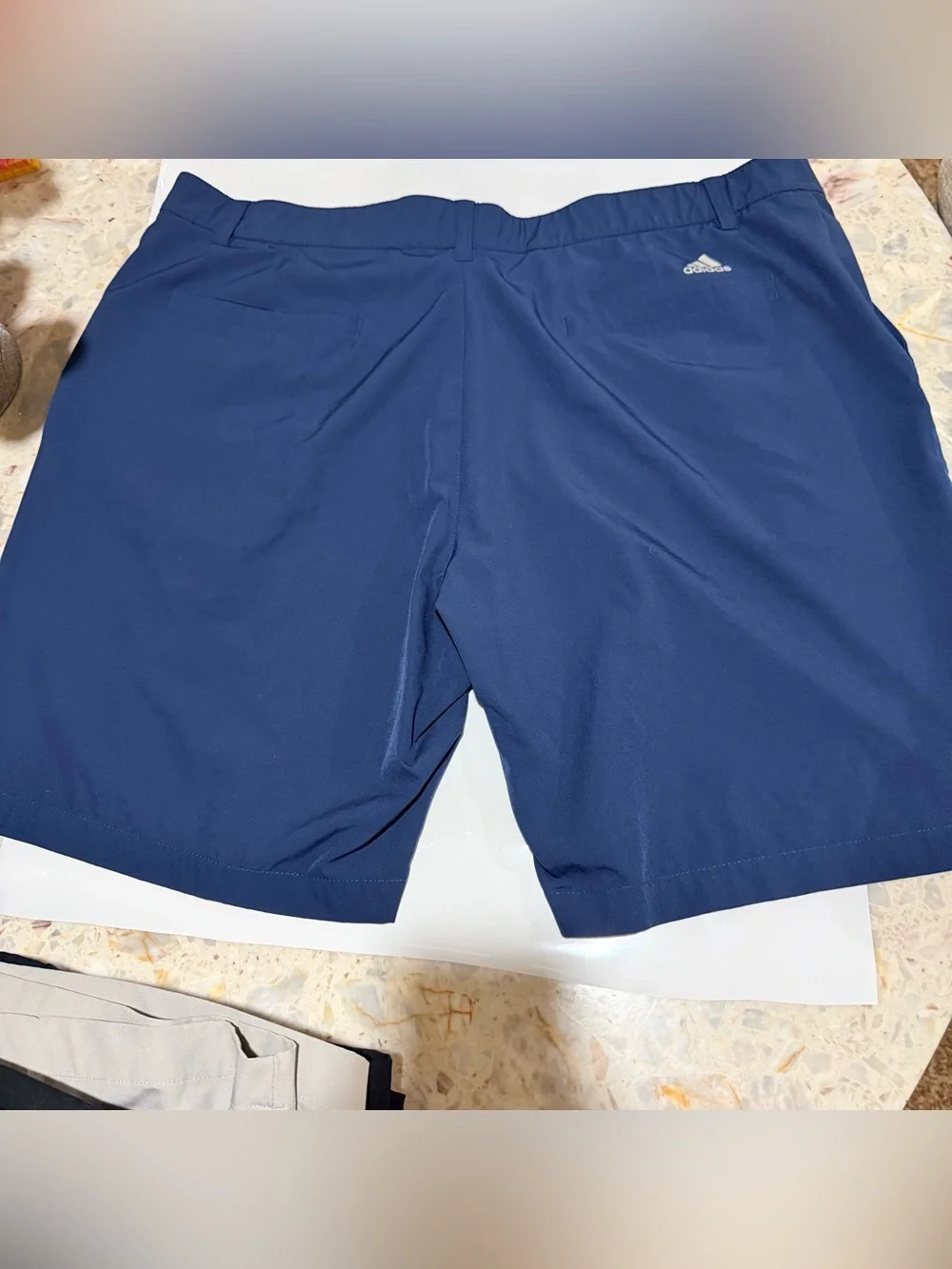 adidas Men’s Blue Solid Athletic Shorts Flat Front Pockets Logo Polyester